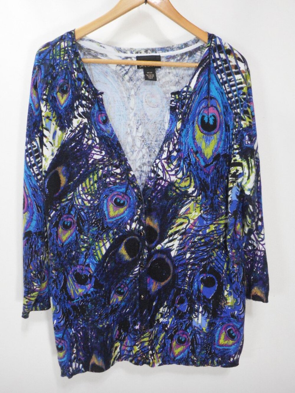 Lane Bryant Size 18 / 20 Peacock Feather Print V-Neck Cardigan Sweater